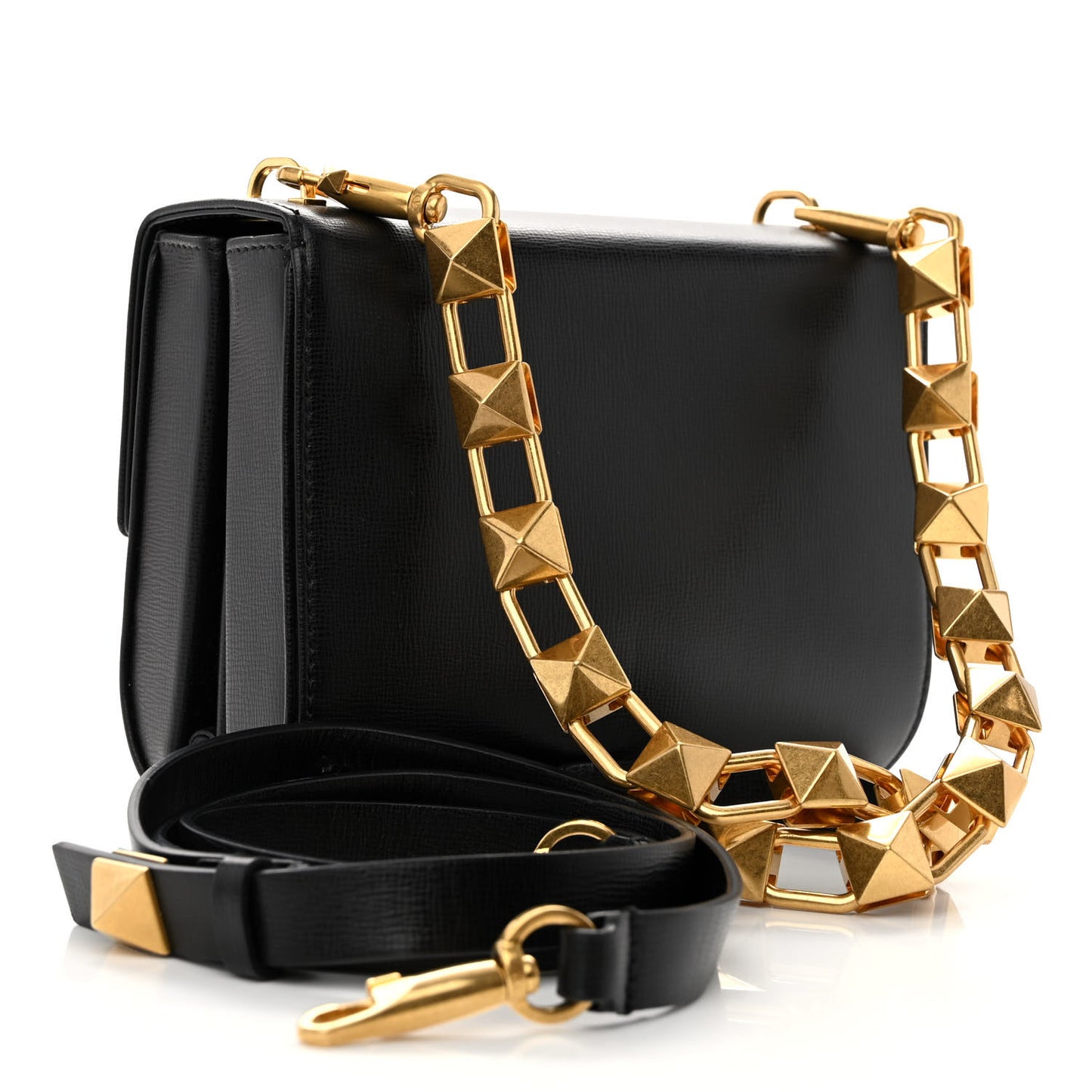 Grainy Calfskin Vlogo Stud Sign Shoulder Bag Black