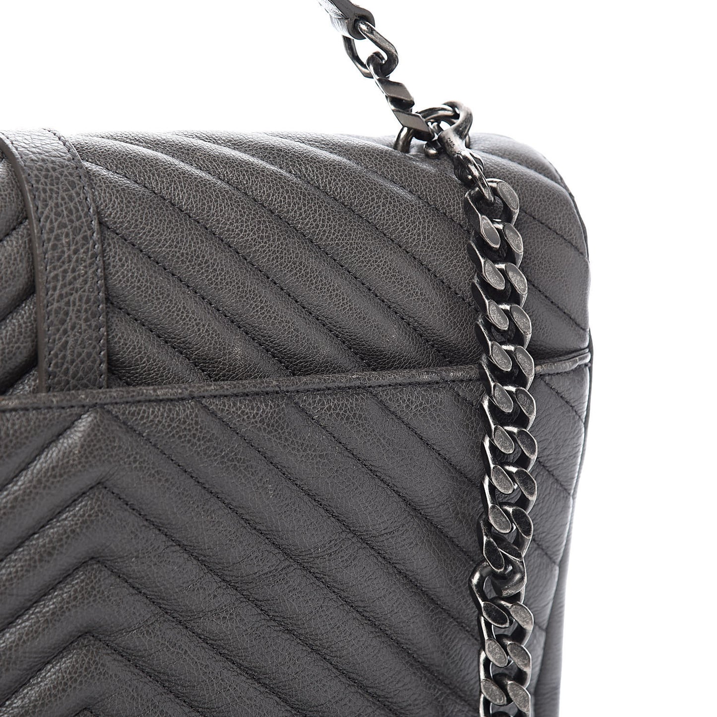 Sheepskin Matelasse Chevron Monogram Large College Satchel Light Coal