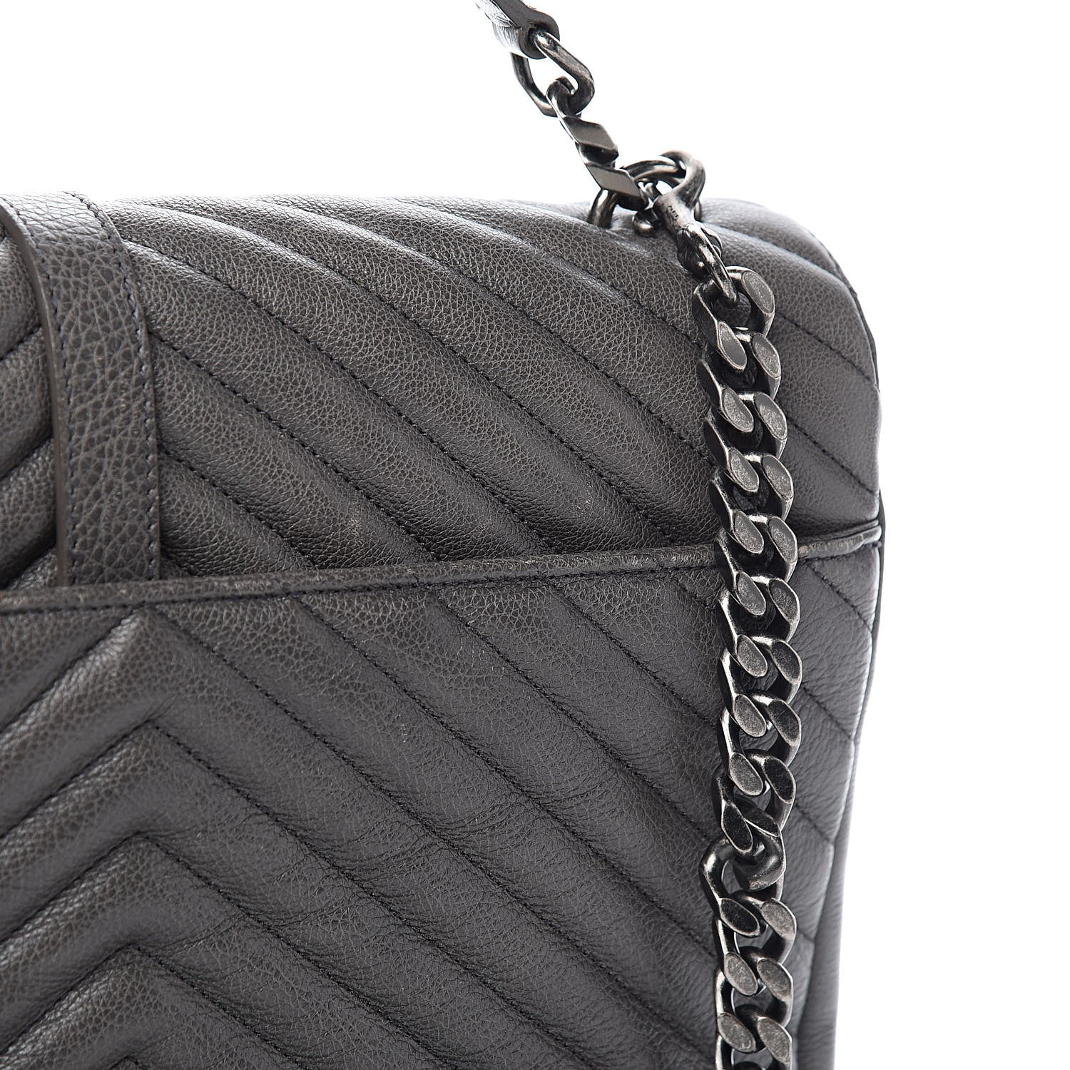 Saint Laurent Sheepskin Matelasse Chevron Monogram Large College Satchel Light Coal 11 of 12