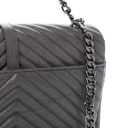 Saint Laurent Sheepskin Matelasse Chevron Monogram Large College Satchel Light Coal 11 of 12