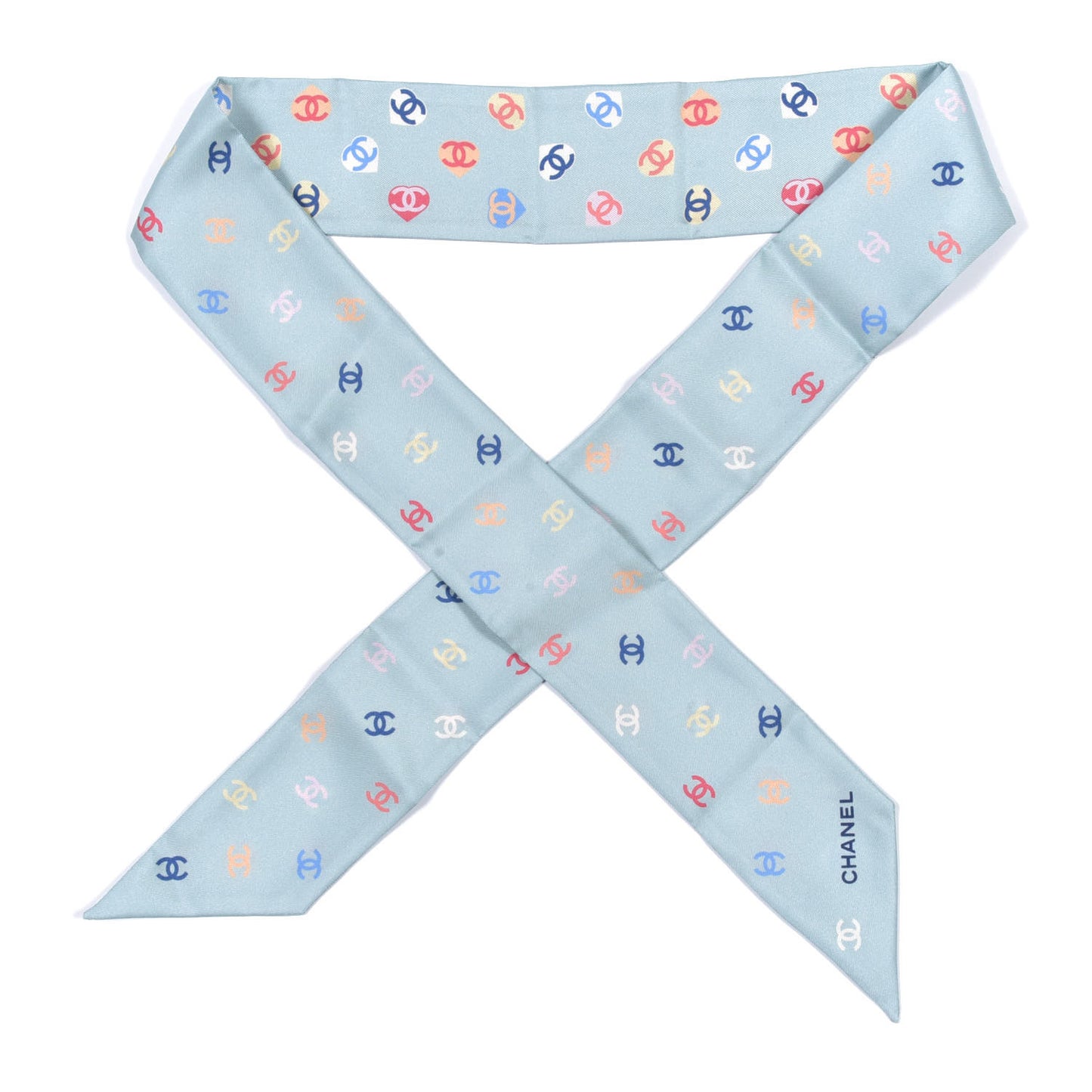 Silk Heart CC Slim Bandeau Scarf Light Blue