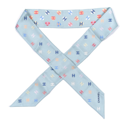 Chanel Silk Heart CC Slim Bandeau Scarf Light Blue 1 of 3