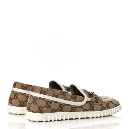 Gucci GG Monogram Horsebit Web Womens Driver Loafers 37 Beige Ebony White 4 of 13