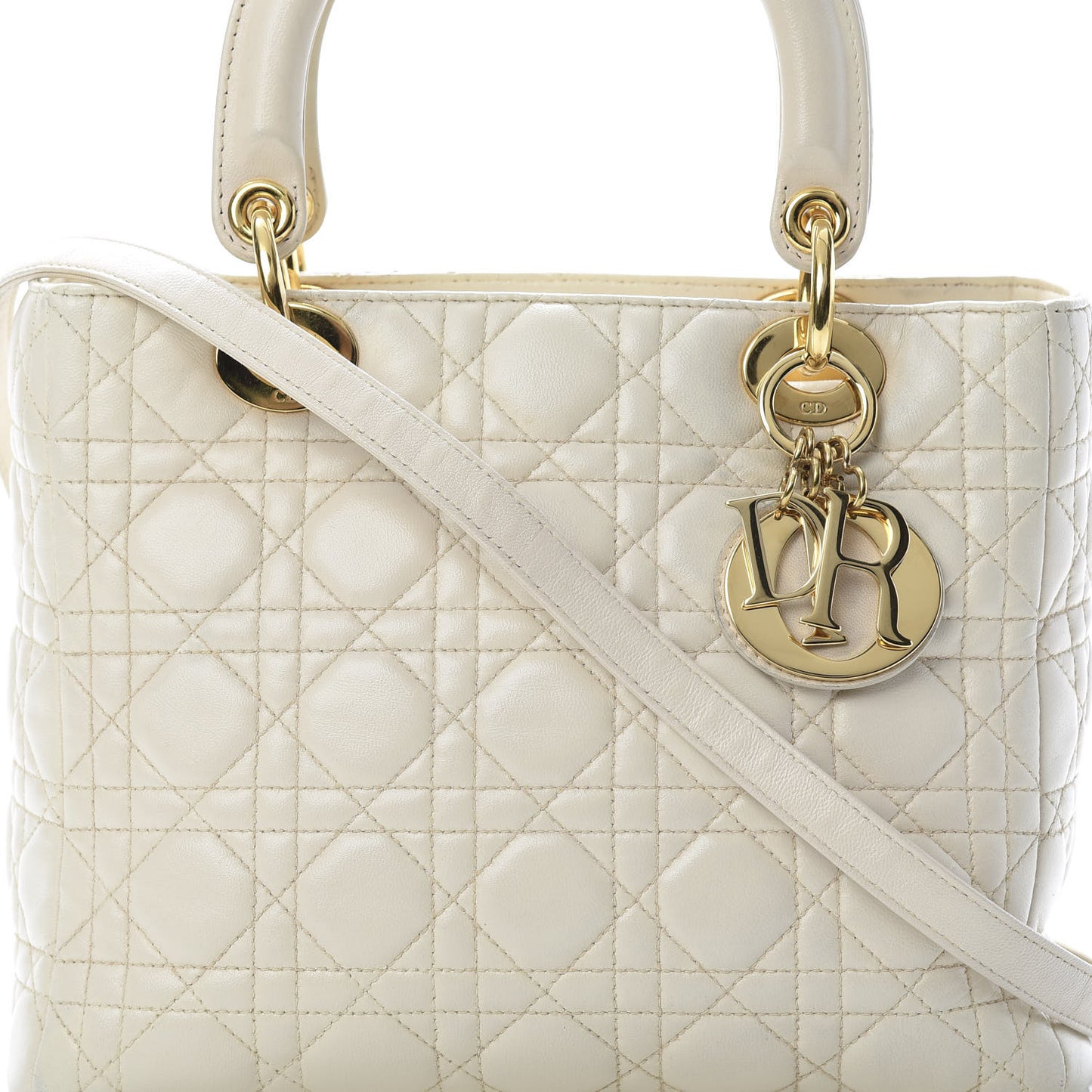 Lambskin Cannage Medium Lady Dior White