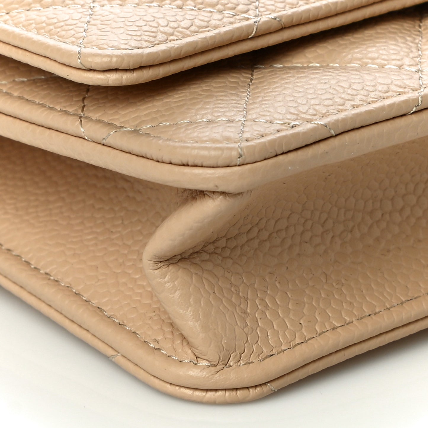 Caviar Quilted Wallet On Chain WOC Beige