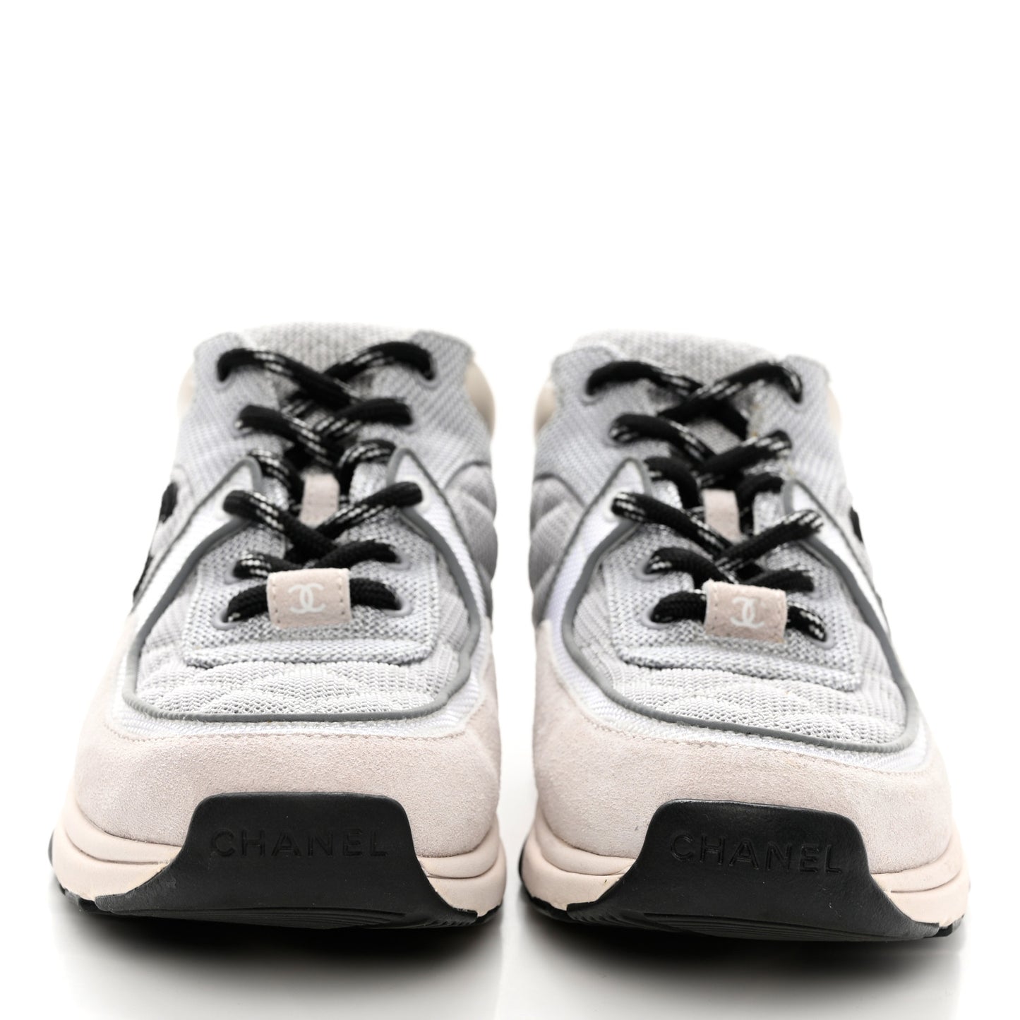 Nylon Calfskin Suede Womens CC Sneakers 36 Grey White