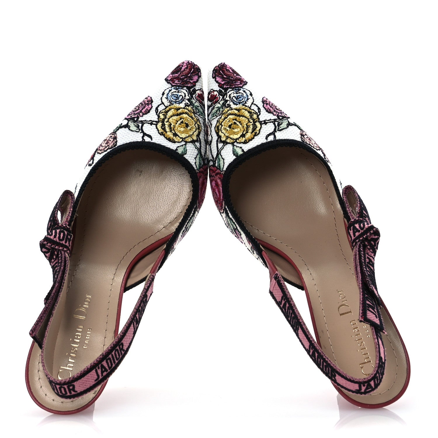 Christian Dior Canvas Florilegio Embroidered Ribbon J'Adior Slingback Pumps 38 White Multicolor 2 of 13