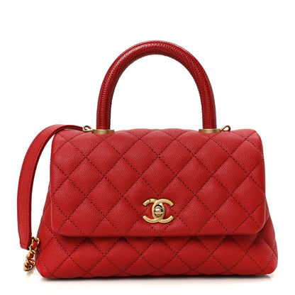 Chanel Caviar Lizard Embossed Quilted Mini Coco Handle Flap Red 1 of 11