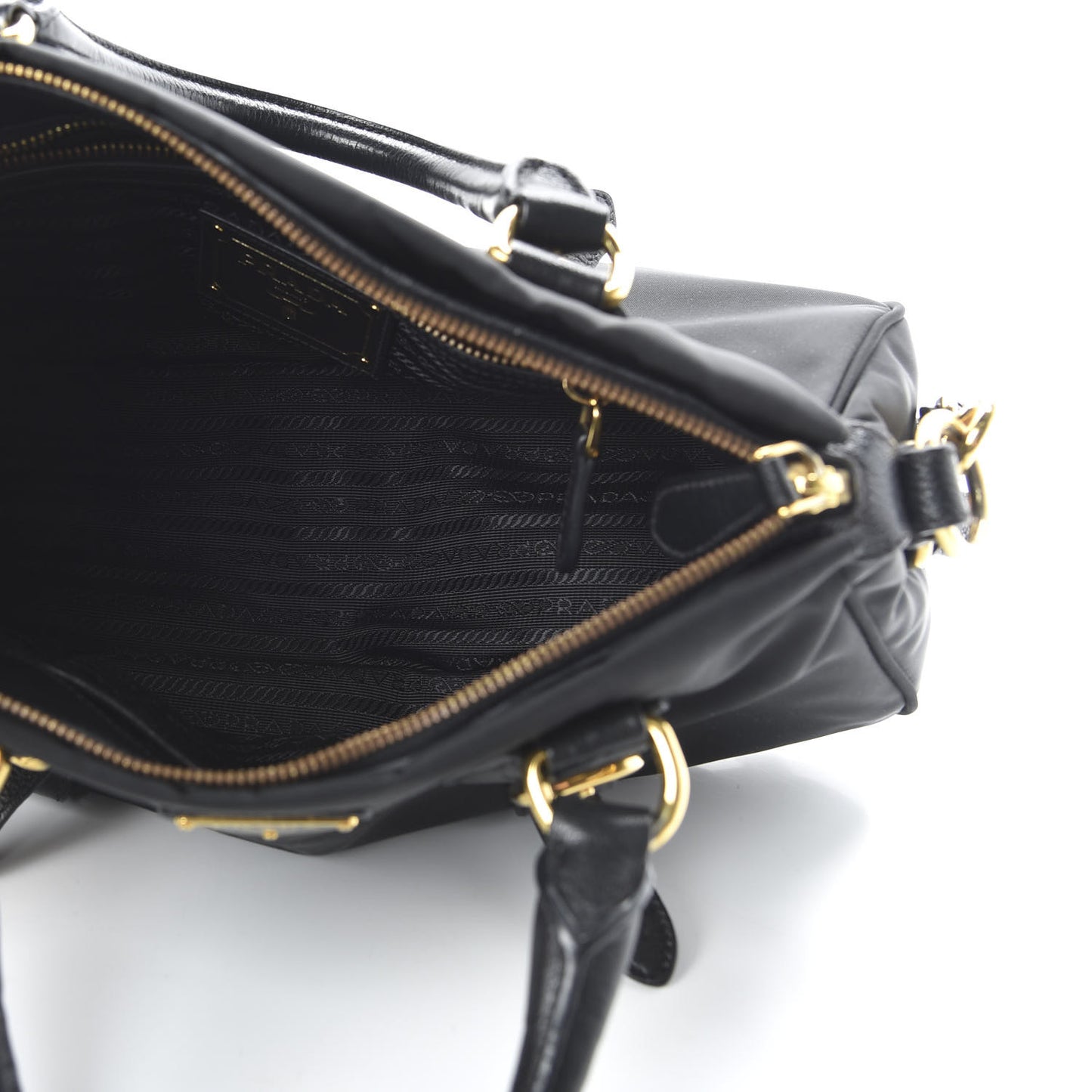 Tessuto Nylon Vitello Daino Shopping Satchel Black
