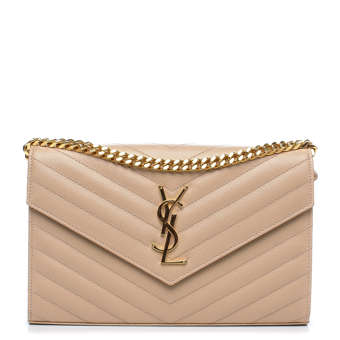 Grain De Poudre Matelasse Chevron Monogram Chain Wallet Nude Powder