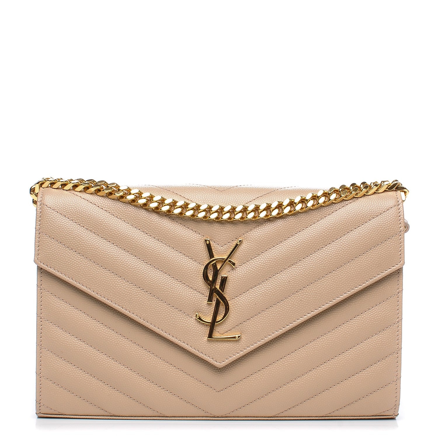 Saint Laurent Grain De Poudre Matelasse Chevron Monogram Chain Wallet Nude Powder 1 of 7