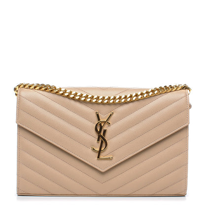 Saint Laurent Grain De Poudre Matelasse Chevron Monogram Chain Wallet Nude Powder 1 of 7