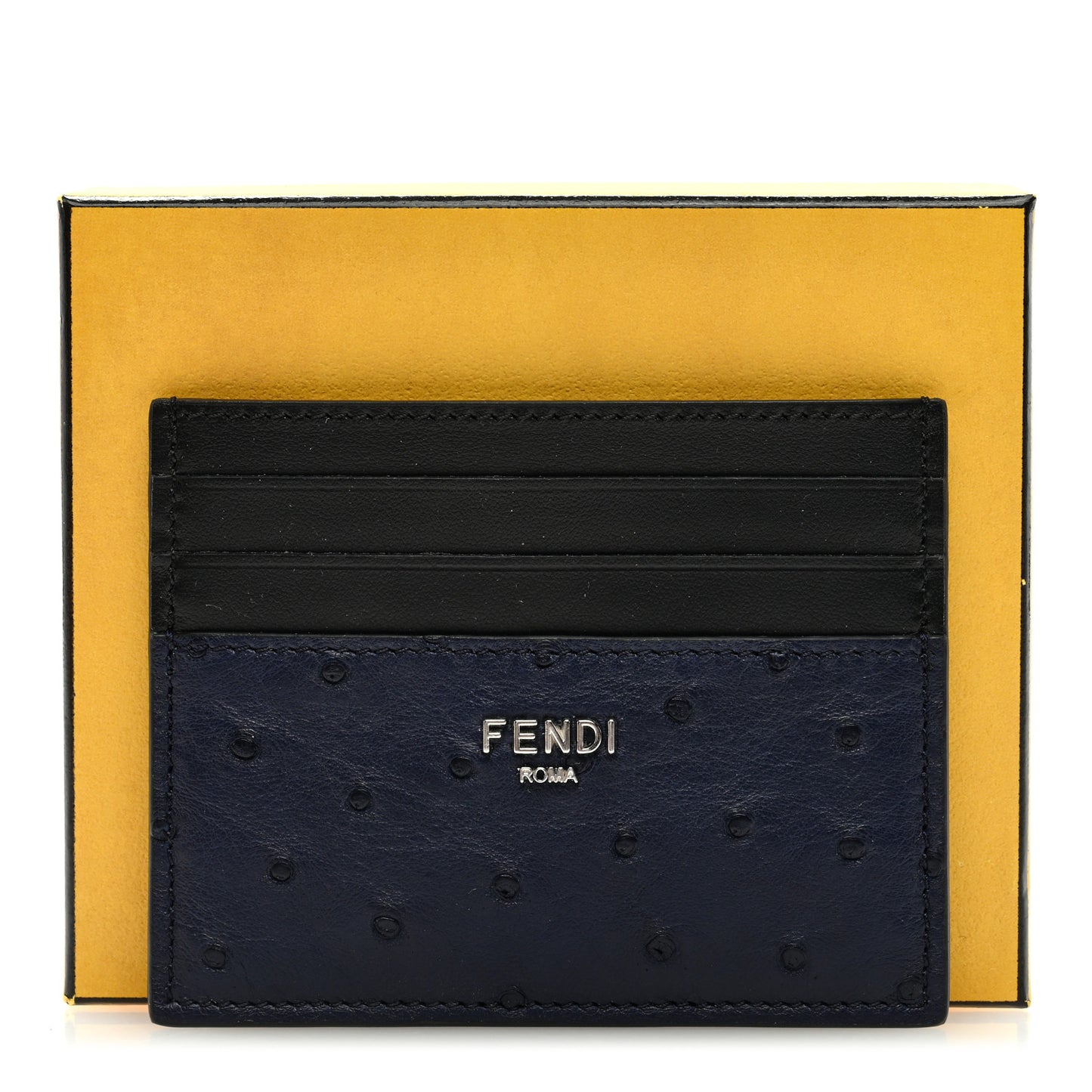Ostrich Vitello Card Holder Blueberry Black