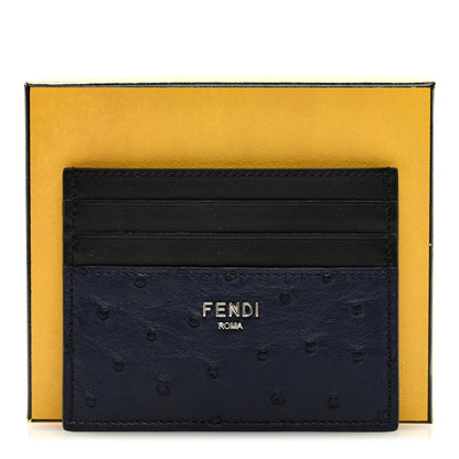 Fendi Ostrich Vitello Card Holder Blueberry Black 7 of 7