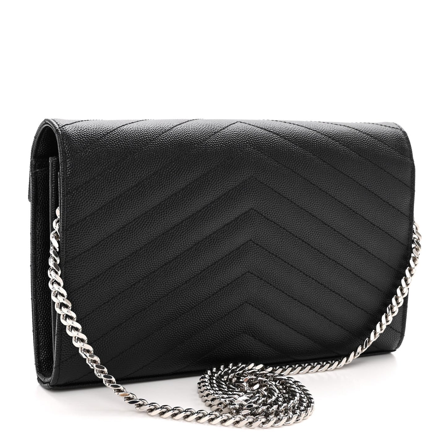 Grain De Poudre Matelasse Chevron Monogram Chain Wallet Black
