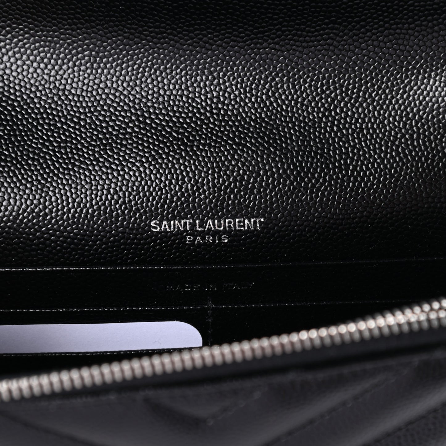 Grain De Poudre Matelasse Chevron Monogram Envelope Chain Wallet Black