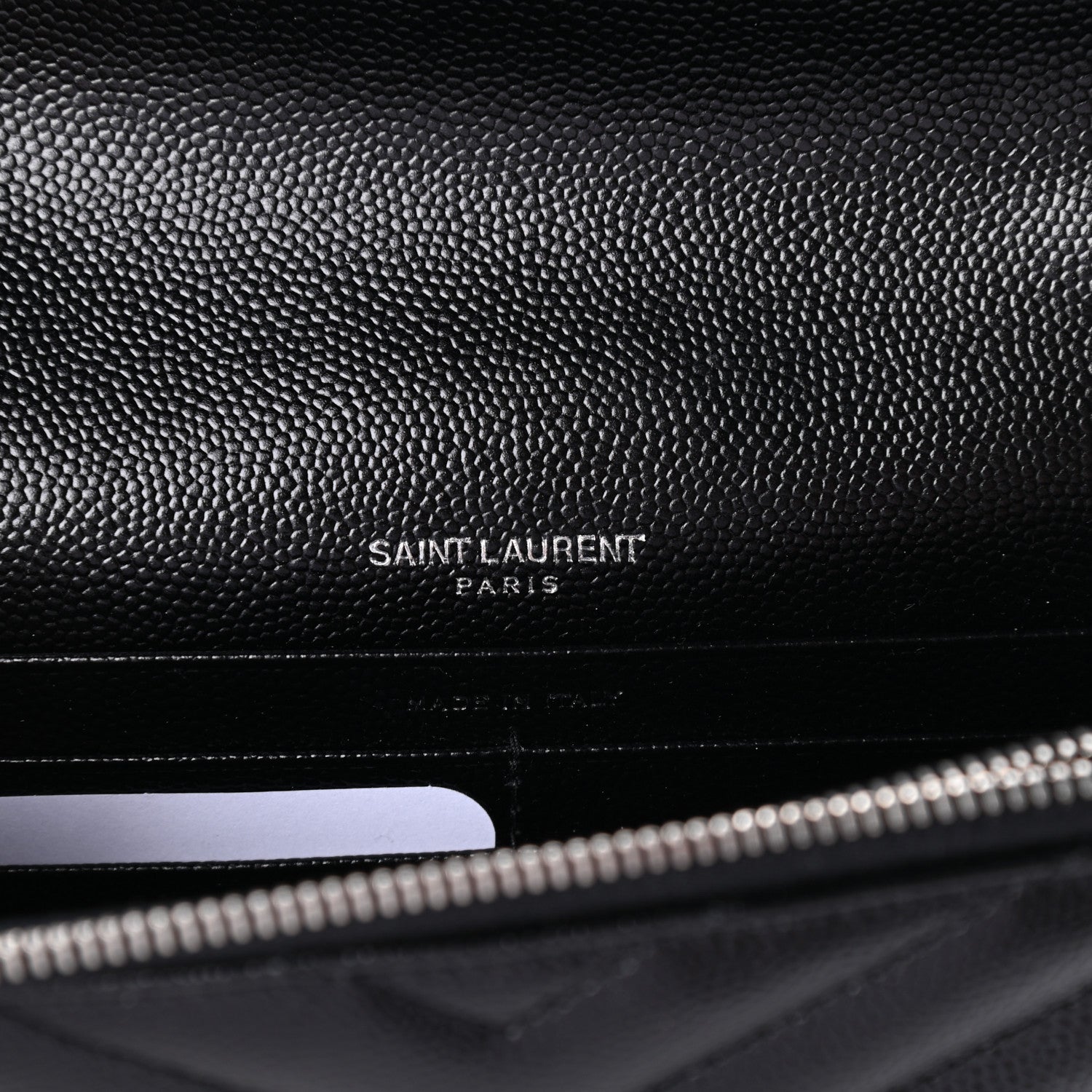 Saint Laurent Grain De Poudre Matelasse Chevron Monogram Envelope Chain Wallet Black 6 of 9