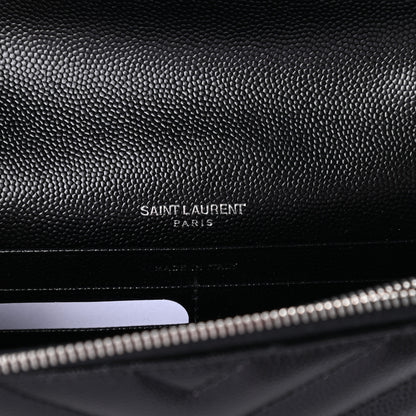 Saint Laurent Grain De Poudre Matelasse Chevron Monogram Envelope Chain Wallet Black 6 of 9