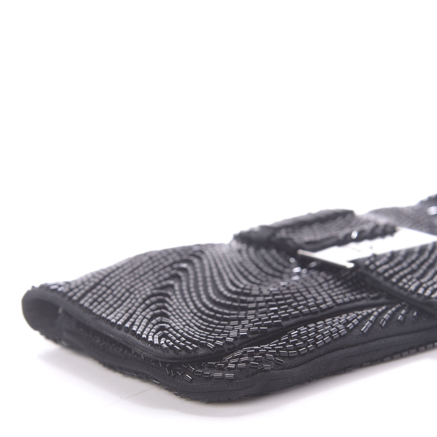 Satin Beaded Flap Clutch Black
