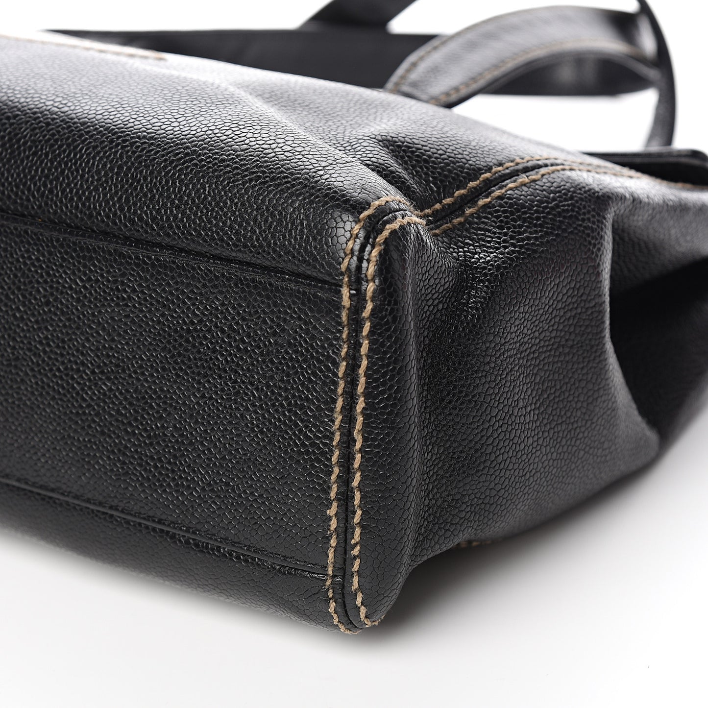 Caviar CC Stitched Flap Shoulder Bag Black