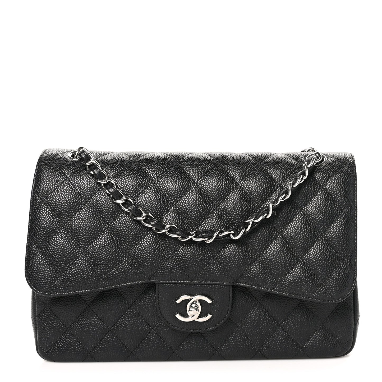 Caviar Quilted Jumbo Double Flap Black