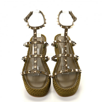Valentino Garavani Calfskin Rockstud Ankle Strap Torchon Espadrille Caged 30/55mm Sandals 39 Lichen 6 of 11