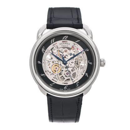 Hermes Stainless Steel Alligator 41mm Arceau Squelette Automatic Watch Noir 2 of 10