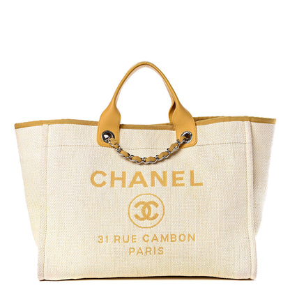 Chanel Woven Straw Raffia Large Deauville Tote Yellow 1 of 12