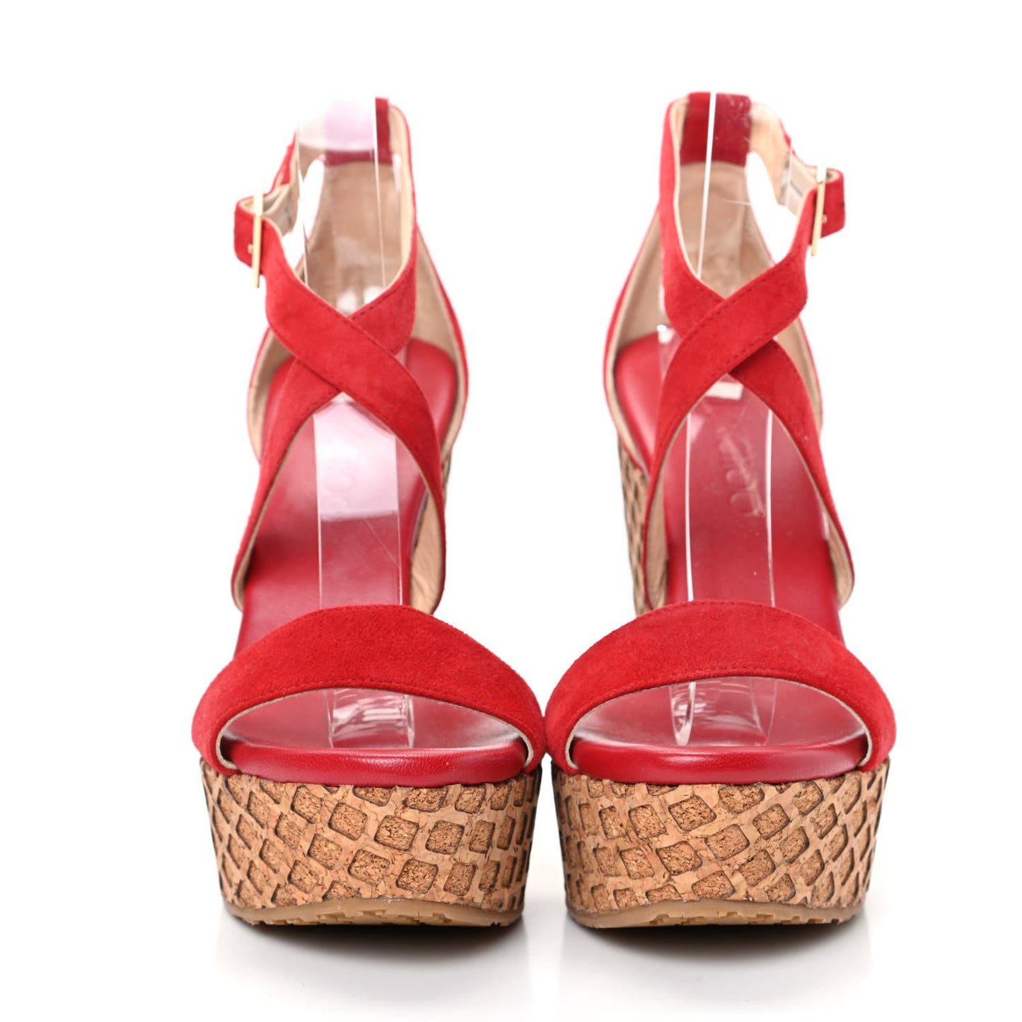 Suede Cork Portia 120 Wedge Sandals 36 Red