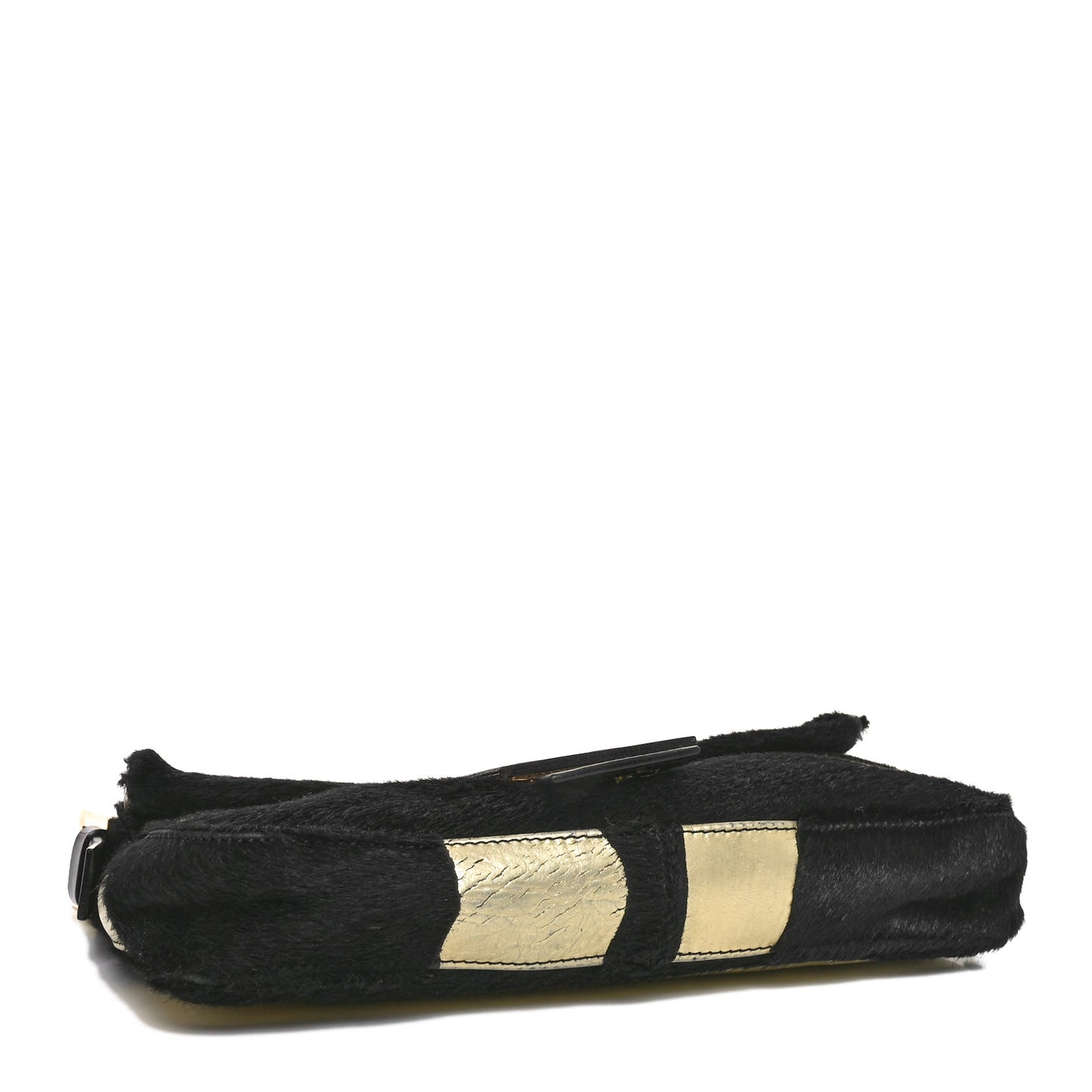 Metallic Calfskin Calf Hair Baguette Black Gold