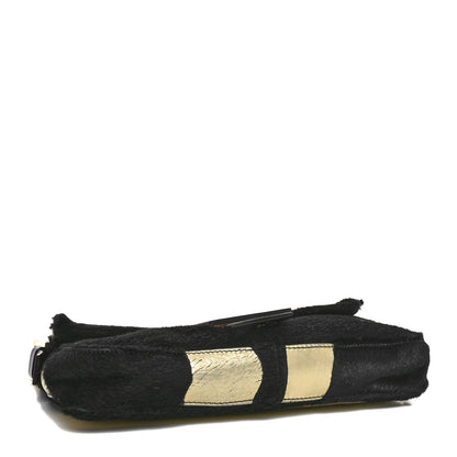 Fendi Metallic Calfskin Calf Hair Baguette Black Gold 4 of 9