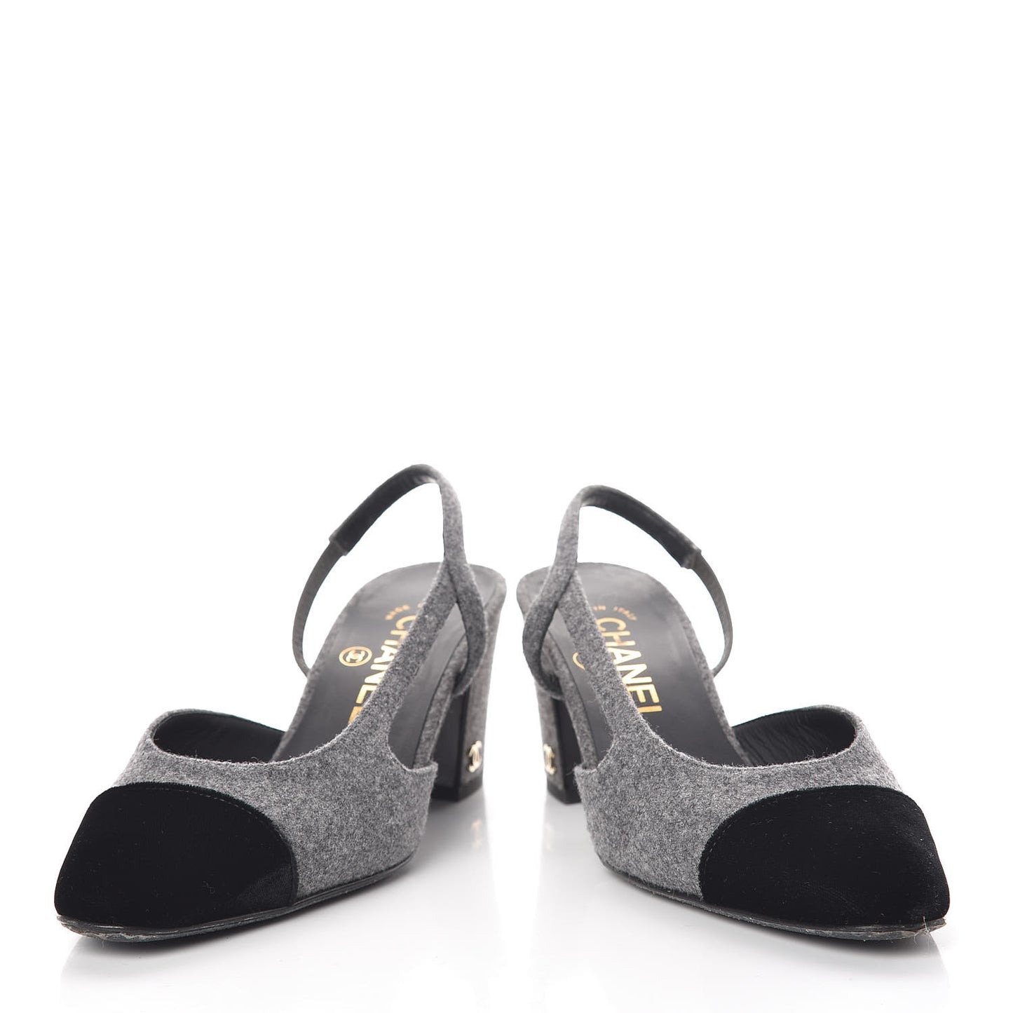 Wool Velvet Cap Toe CC Slingback Pumps 35.5 Black Grey