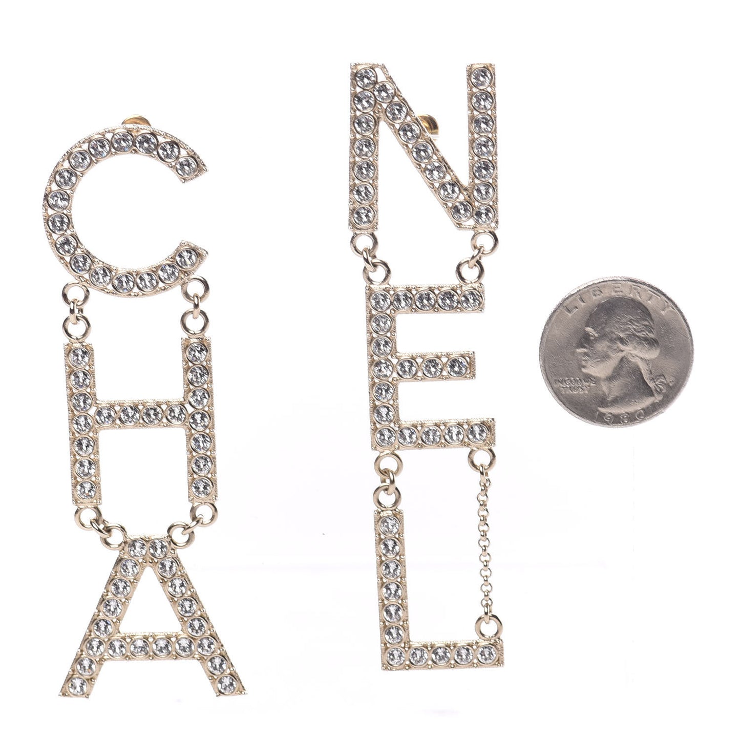 Crystal Cha-Nel Logo Drop Earrings Gold
