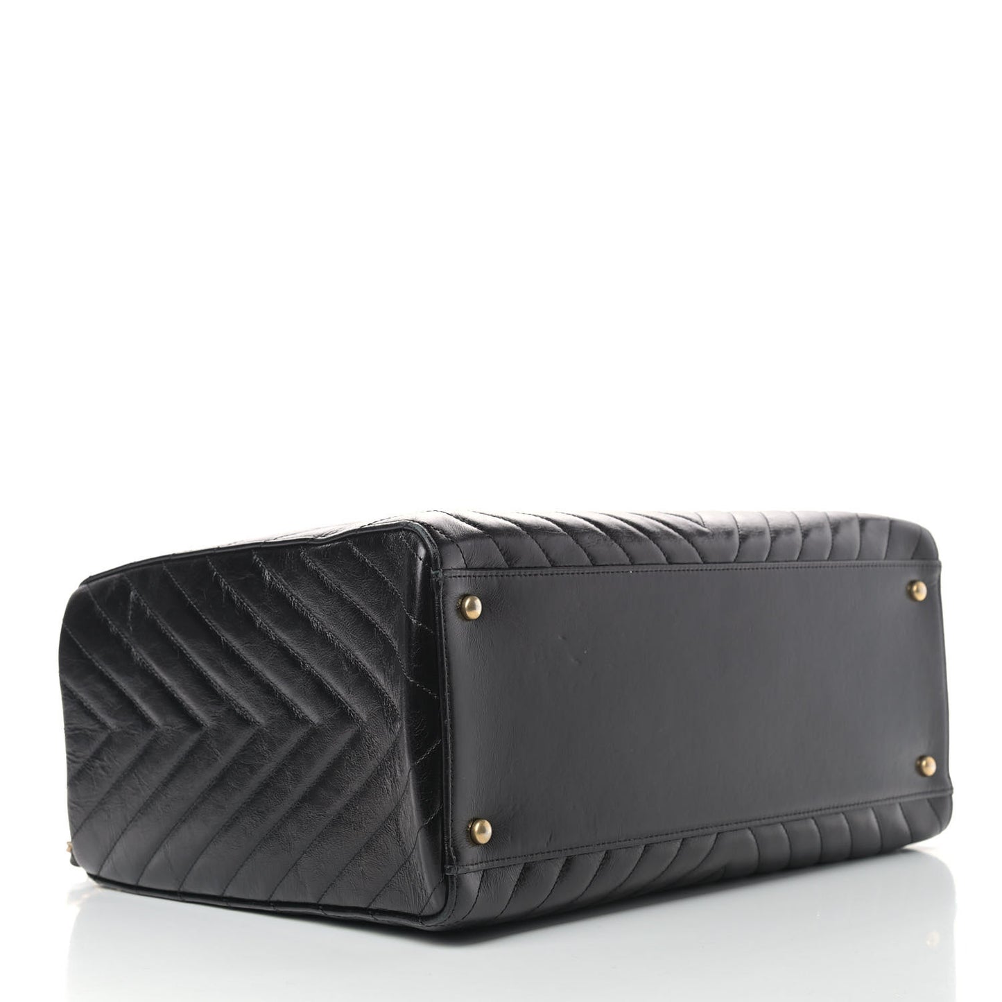 Aged Calfskin Chevron Large Coco Handle Shopping Tote Black