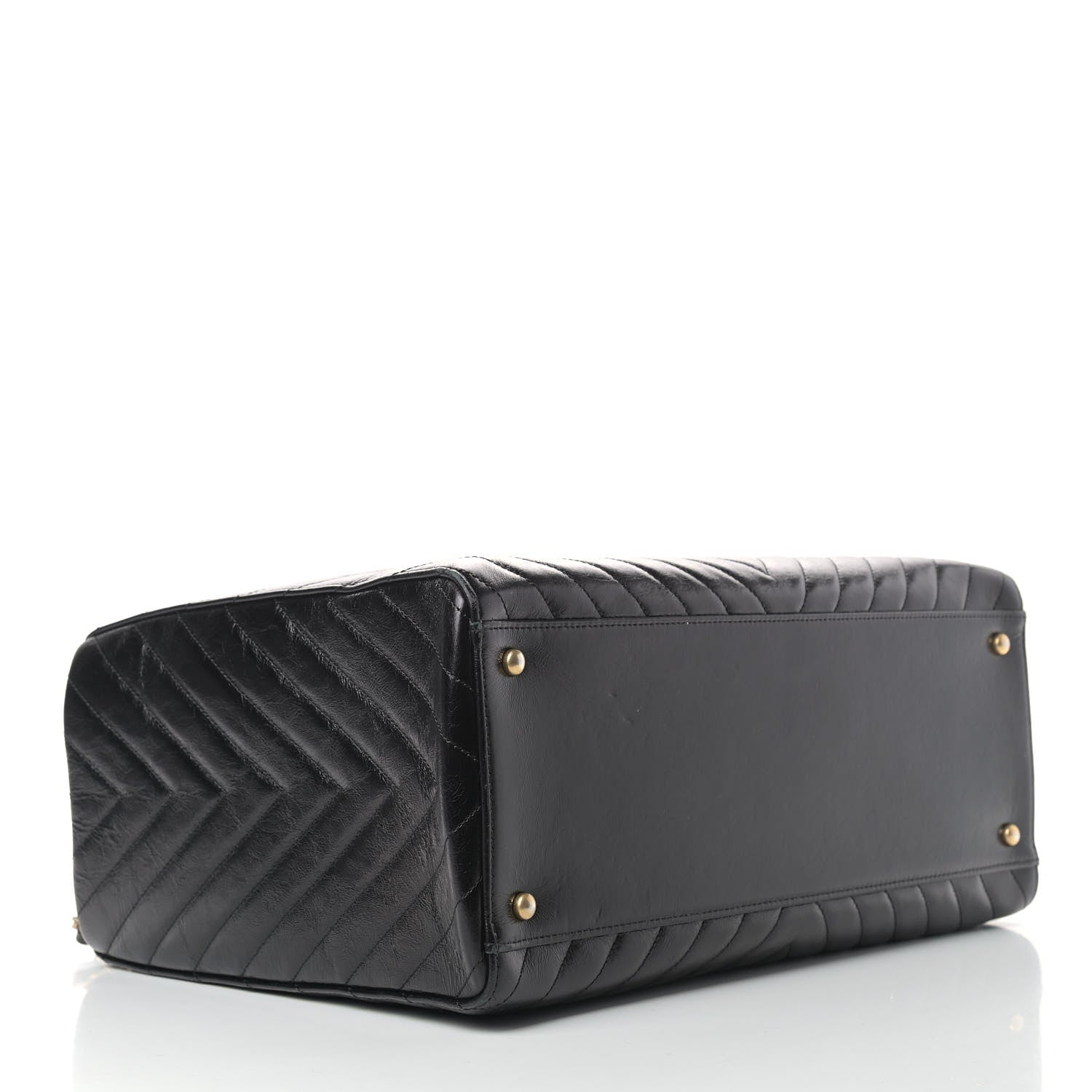 Chanel Aged Calfskin Chevron Large Coco Handle Shopping Tote Black 4 of 14