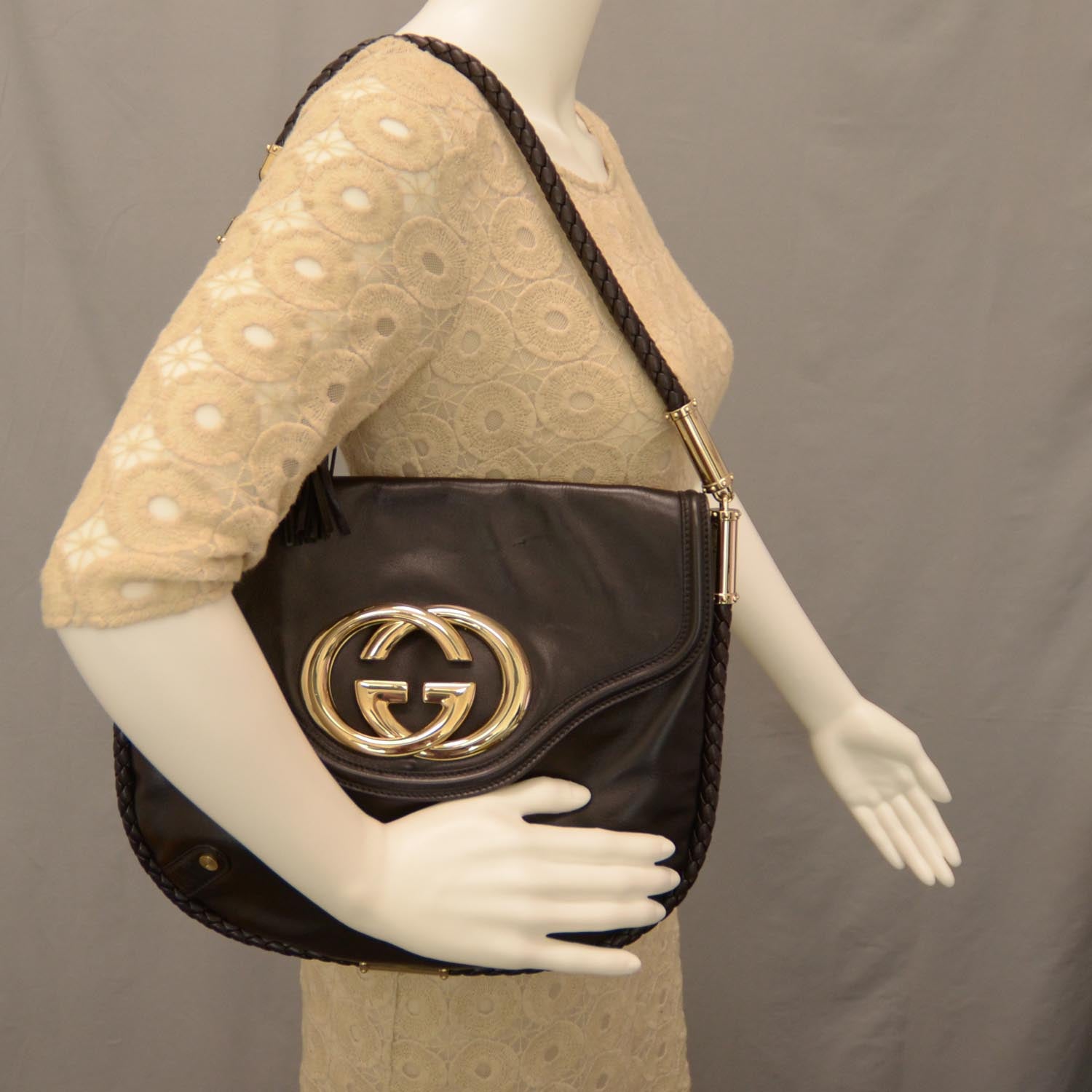 Gucci Leather Britt Tassel Shoulder Bag Black 2 of 7