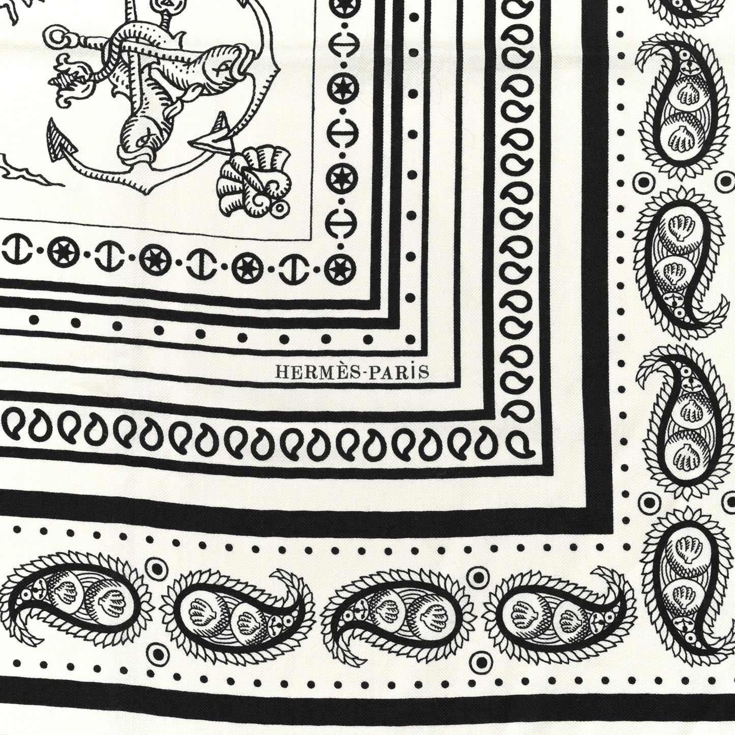Cashmere Silk Tatouages Marins Bandana Shawl 140 White Black