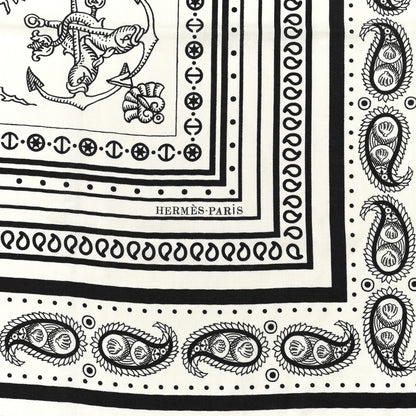 Hermes Cashmere Silk Tatouages Marins Bandana Shawl 140 White Black 2 of 5