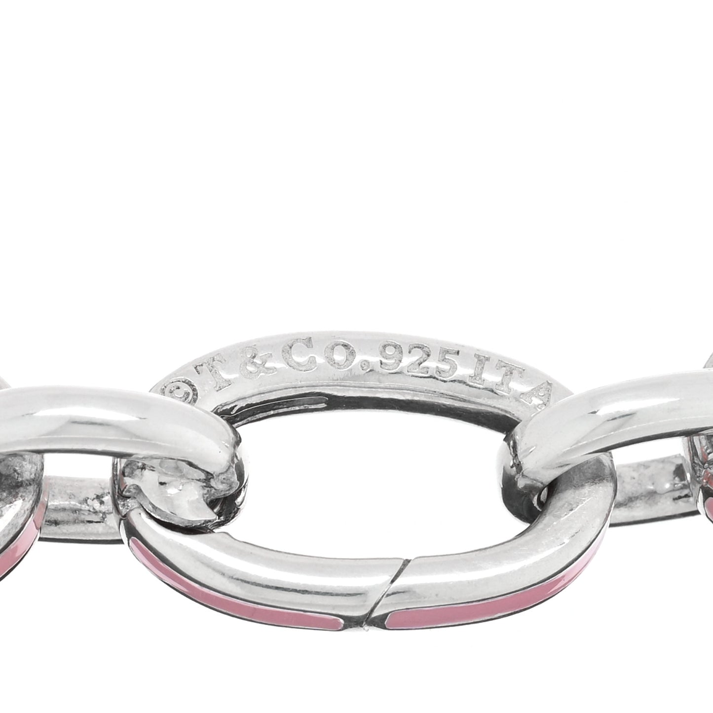 Sterling Silver Enamel Clasping Link Bracelet Pink