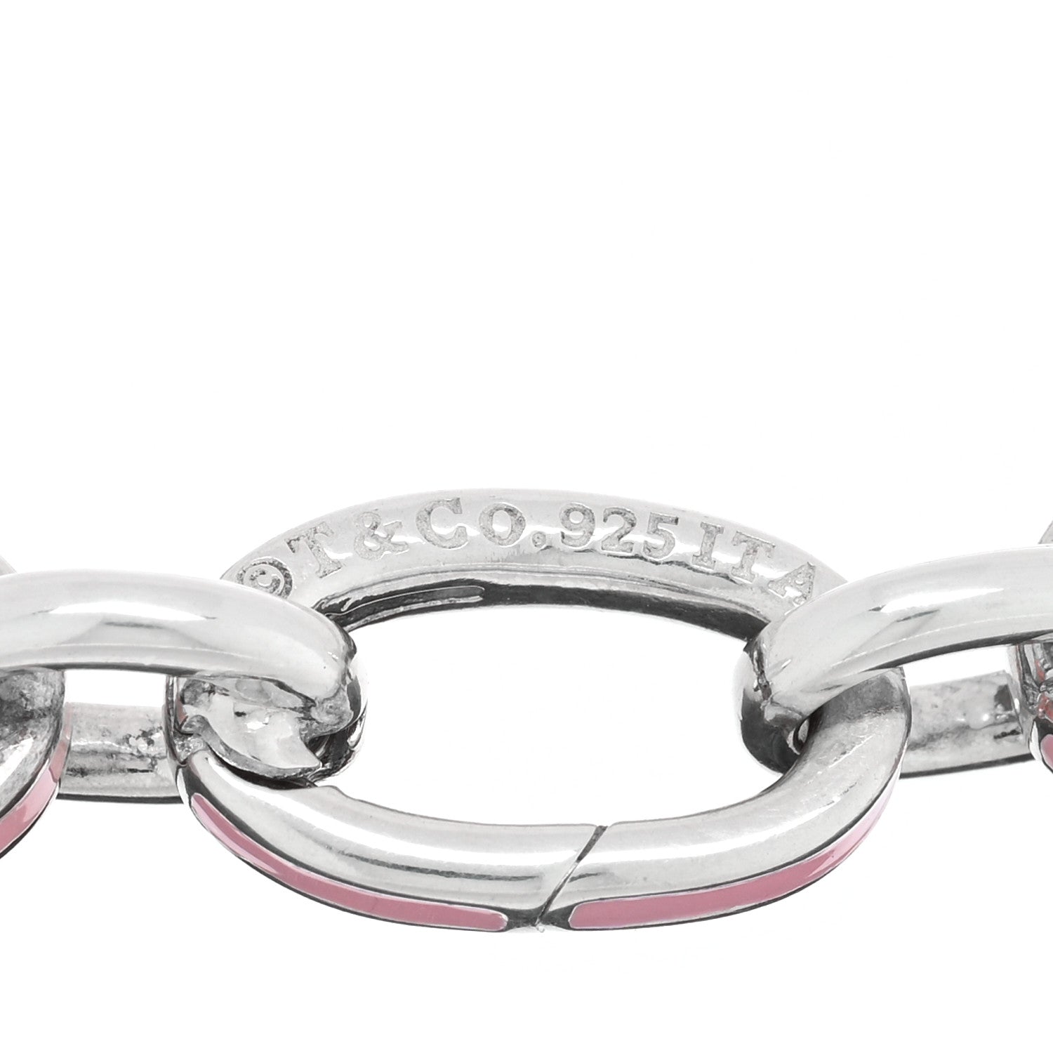 Tiffany Sterling Silver Enamel Clasping Link Bracelet Pink 3 of 4