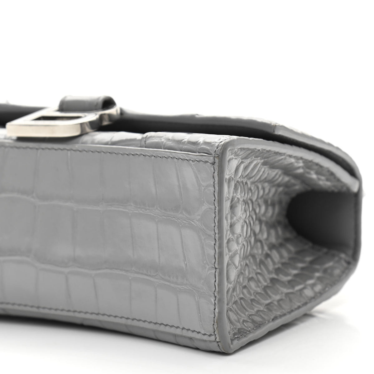 Shiny Calfskin Crocodile Embossed Hourglass Top Handle Bag XS Balenciaga Grey