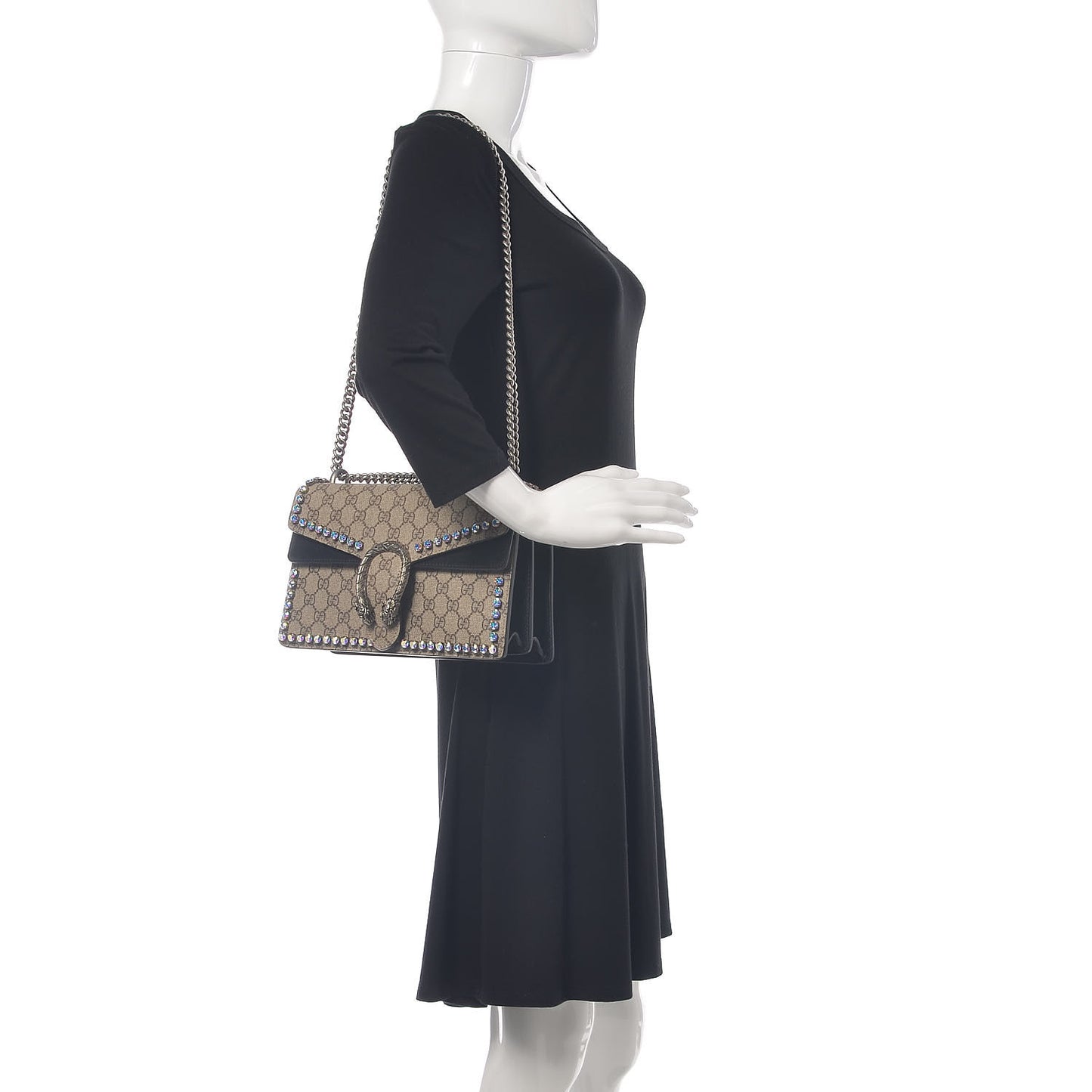 GG Supreme Monogram Crystal Small Dionysus Shoulder Bag Black