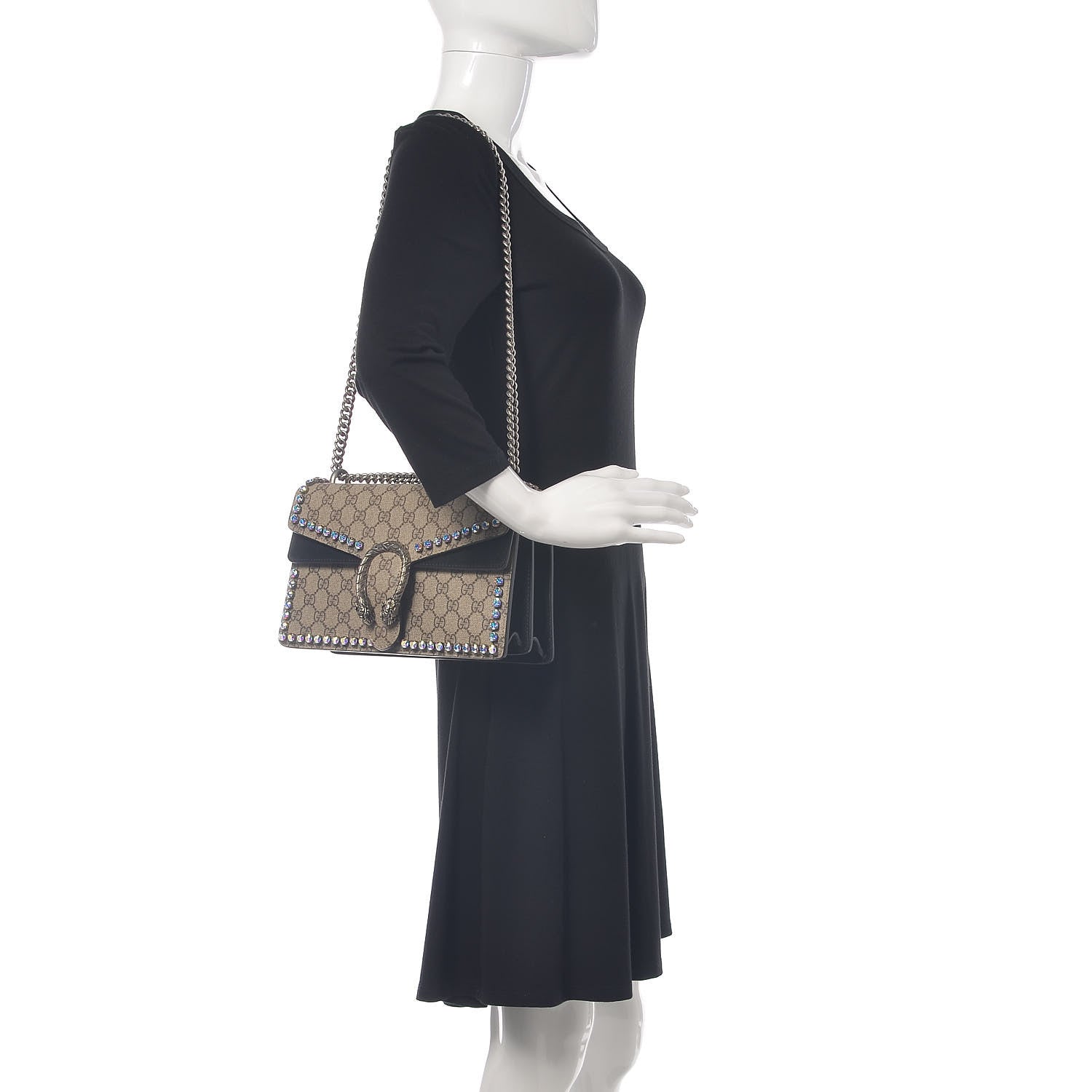 Gucci GG Supreme Monogram Crystal Small Dionysus Shoulder Bag Black 2 of 12