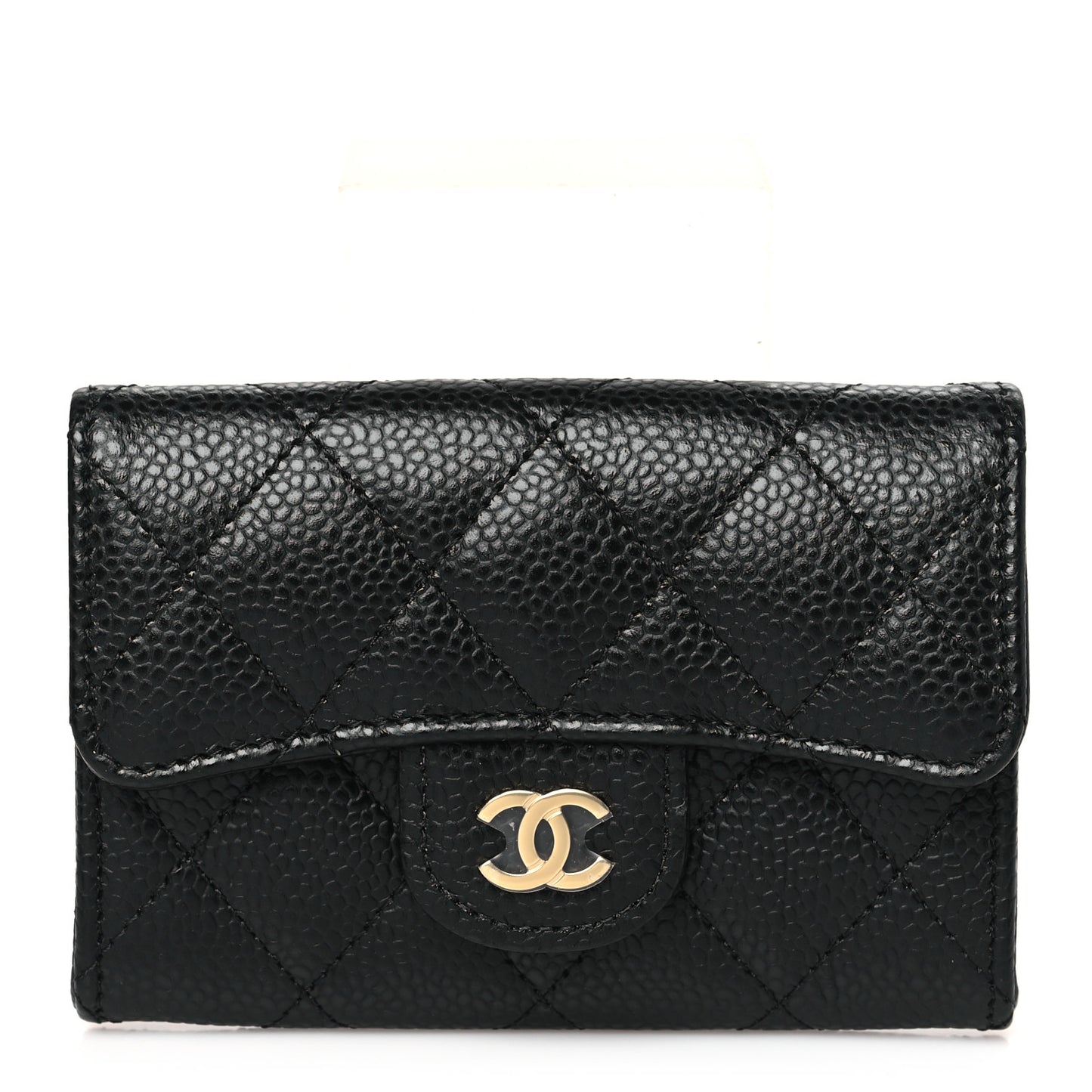 Caviar Quilted Flap Card Holder Wallet Black