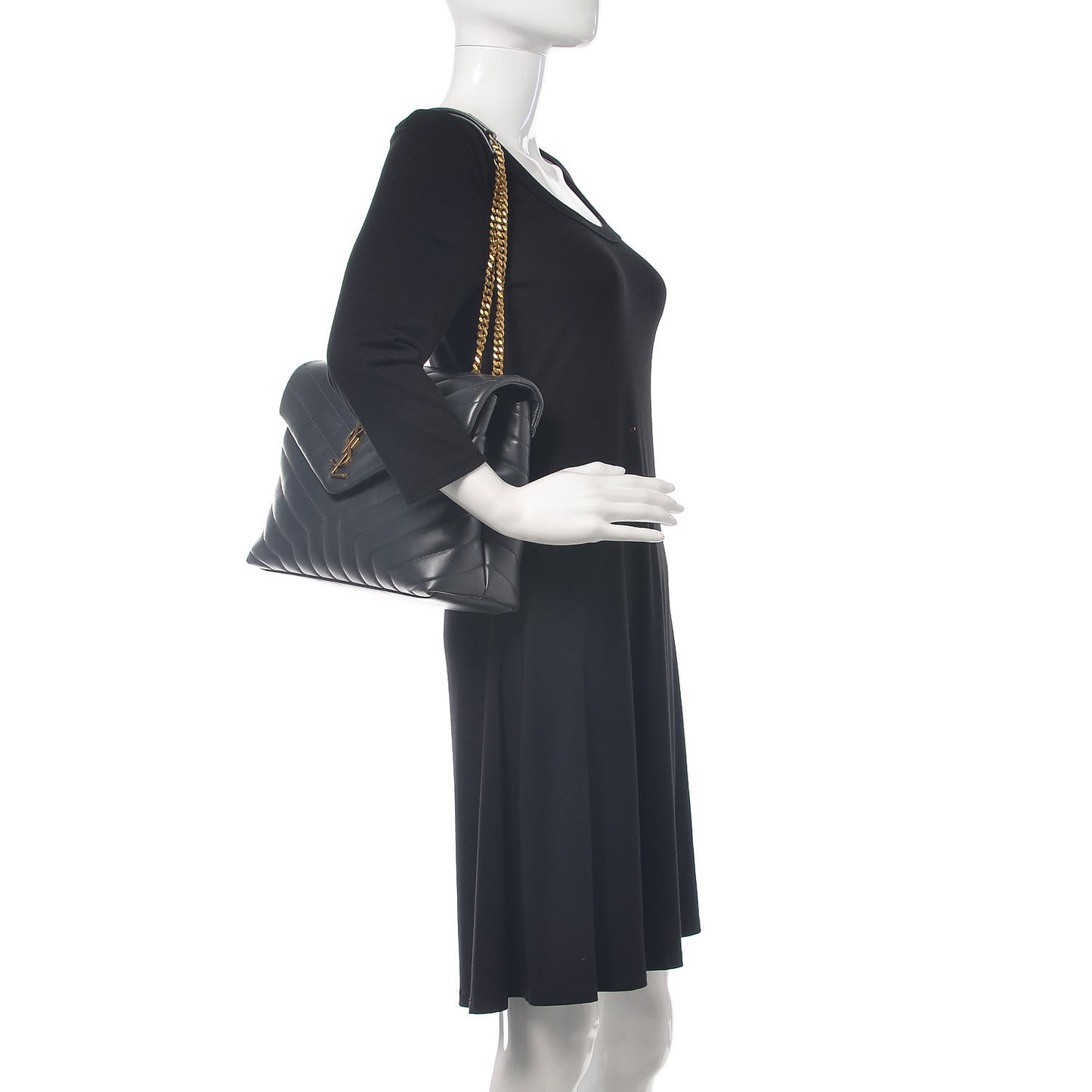 Calfskin Y Quilted Monogram Medium Loulou Chain Satchel Asphalt