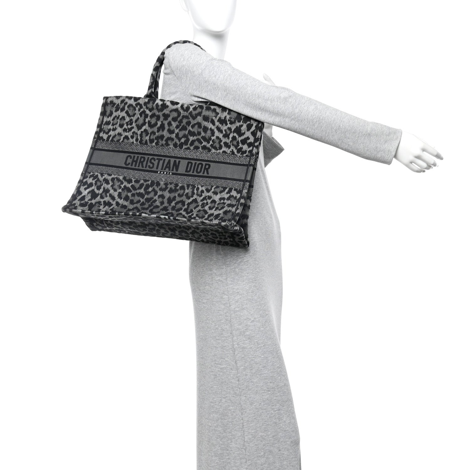 Christian Dior Canvas Mizza Embroidered Large Leopard Book Tote Grey 2 of 13