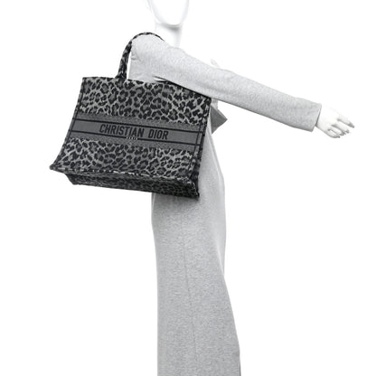 Christian Dior Canvas Mizza Embroidered Large Leopard Book Tote Grey 2 of 13