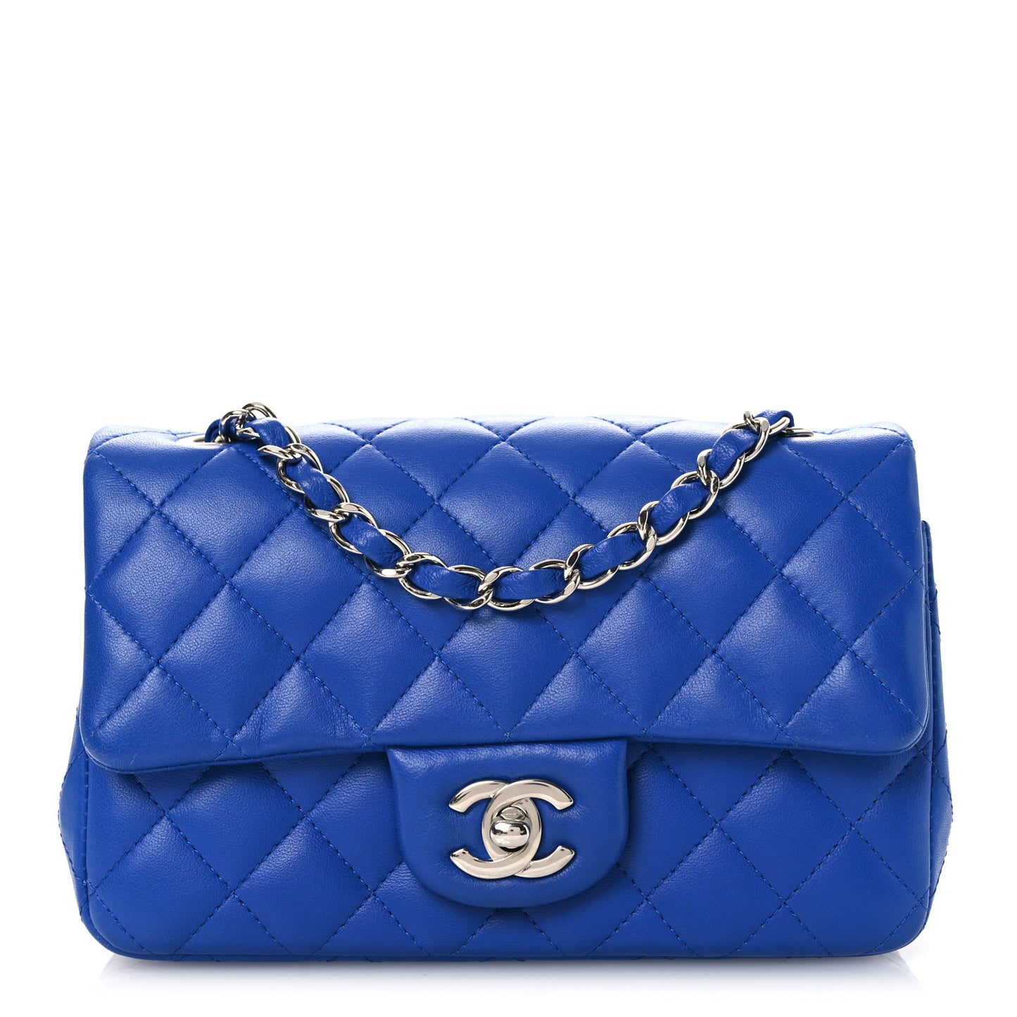 Lambskin Quilted Mini Rectangular Flap Blue