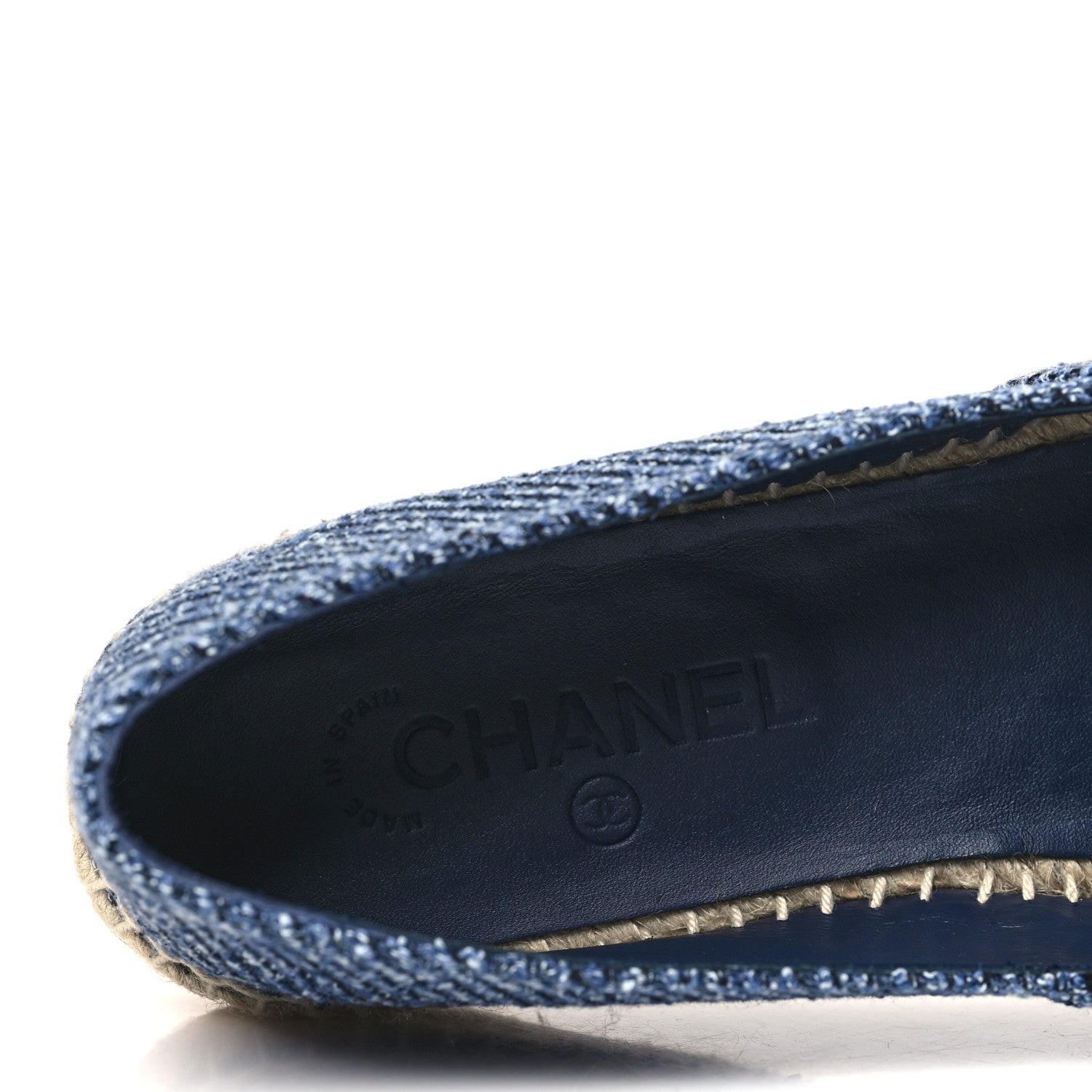 Chanel Cotton Tweed CC Espadrilles 40 Blue Ecru Black 8 of 10