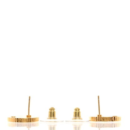 Chanel Metal Enamel CC Round Earrings Gold Pink Black 3 of 5